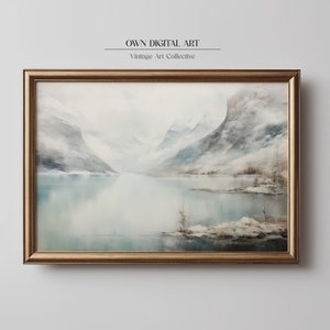 Printable Fjord Landscape Painting | Vintage Oil Landscape Art Print | Scandinavian Wall Art | Norway Art Painting | Digital Download | A006