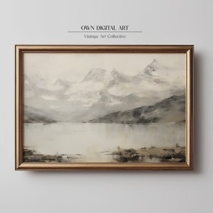 Vintage Lakeside Printable Landscape Painting | Antique Landscape Art Print | Mountain Lake Wall Art | Digital Download | A014