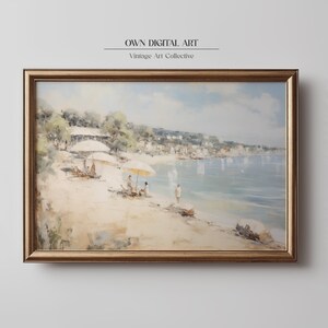 Printable Mediterranean Beach Painting | Ocean Waves Art Print | Coastal Wall Art | Summer House | Digital Download | A004