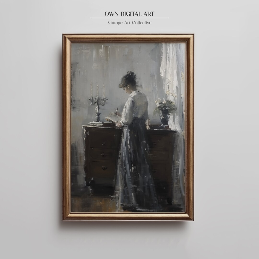 Vintage Portrait Woman Reading Printable Painting | Antique Art Print ...