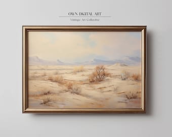 Impresión de pintura al óleo vintage de un desierto: Arte mural de paisaje antiguo (descarga digital)