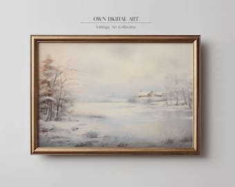 Peinture vintage de paysage d'hiver : art scandinave nordique (téléchargement numérique)