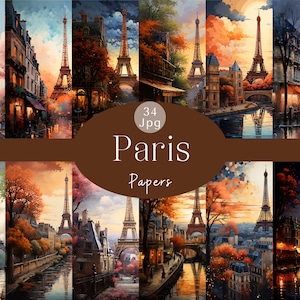 Páginas imprimibles para diario basura con paisajes de París Kit de diario basura romántico de París Kit de papel imprimible parisino para álbumes de recortes de alta resolución