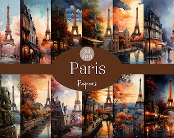 Peut inclure: Un collage numérique de 34 images représentant diverses scènes pittoresques de Paris, France. Chaque image met en valeur la tour Eiffel emblématique, les charmantes rues parisiennes et la végétation luxuriante. Le collage est intitulé "34 Jpg Paris Papers".