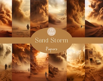 Peut inclure: Une collection de 22 images numériques représentant une tempête de sable dans un paysage désertique. Les images présentent du sable tourbillonnant, des nuages ​​dramatiques et un sentiment de mouvement. Les images sont parfaites pour être utilisées comme arrière-plans, textures ou éléments de conception.