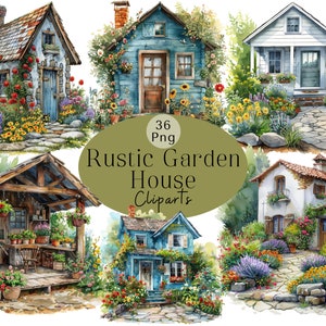 Rustic Garden House Clipart Bundle Spring Cottage Illustration Farmhouse Cottage Clipart For Journaling ,Scrapbooking Free Commercial Use