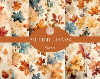 Peut inclure: Un ensemble de 51 papiers numériques illustrant des feuilles d'automne à l'aquarelle dans différentes nuances de rouge, orange, jaune et bleu. Les papiers sont parfaits pour les projets d'artisanat, de scrapbooking et de design numérique.