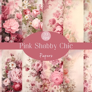 Watercolor Pink Shabby Chic Junk Journal Paper Pack Romantic Scrapbook Paper Craft Printable Pink Floral Digital Papers Floral Journal Page