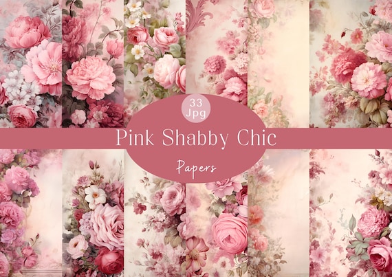 Watercolor Pink Floral Shabby Chic Paper: 33 Romantic Journal Pages (Digital Download)