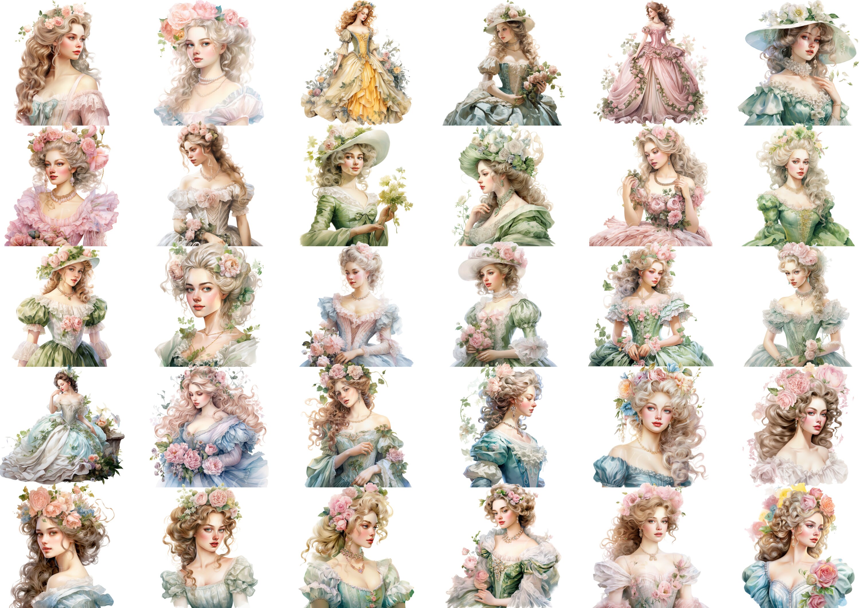 Rococo Princess Clipart Bundle: Spring Victorian Fashion (PNG ...