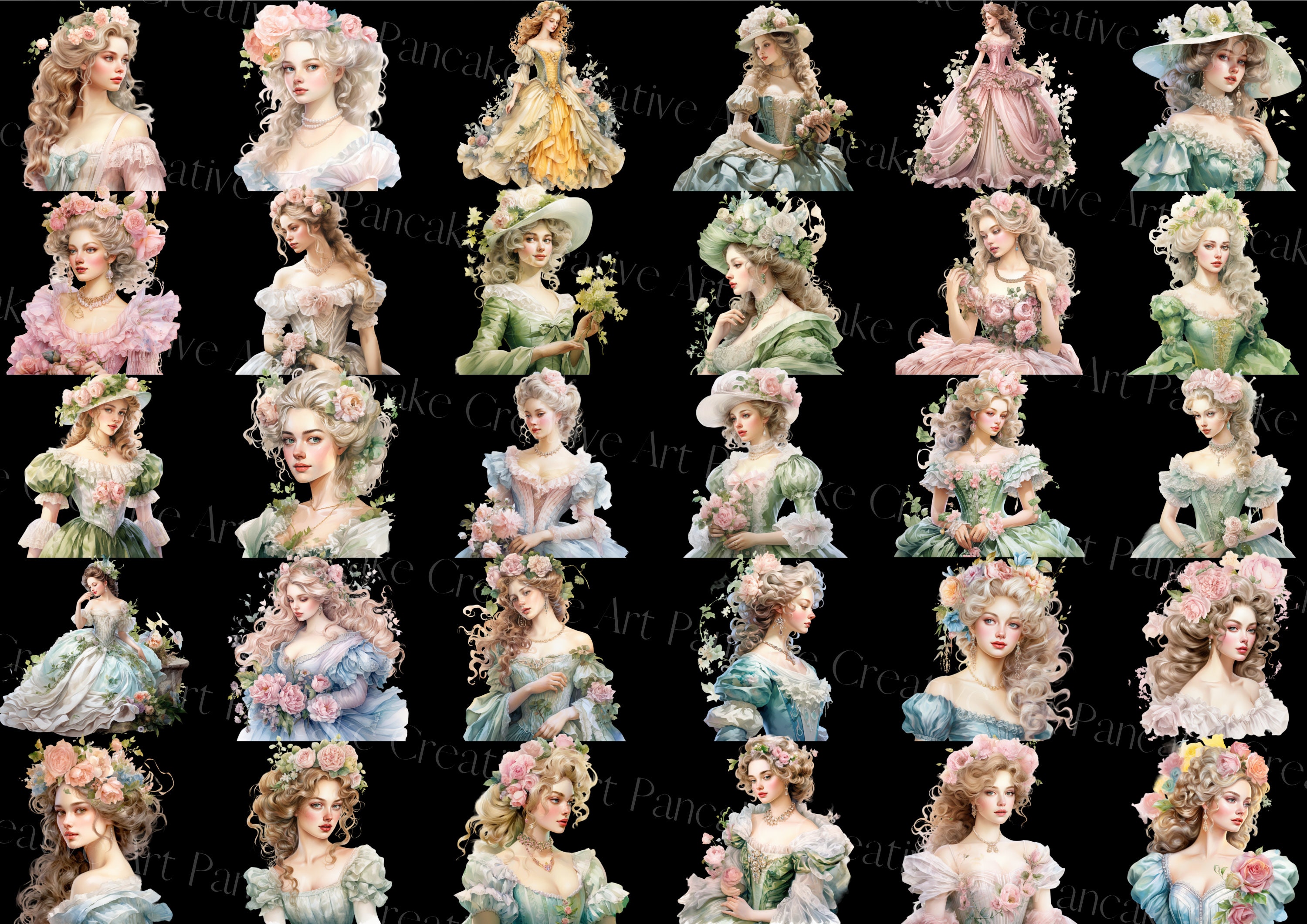 Rococo Princess Clipart Bundle: Spring Victorian Fashion (PNG ...