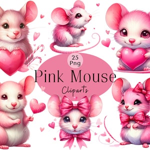 Bundle de cliparts souris amour rose Souris rose sublimation souris romantiques Clipart Saint-Valentin graphiques Scrapbooking, journalisation à usage Commercial gratuit