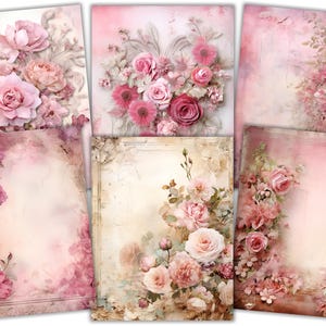 Peut inclure: Six papiers num&eacute;riques de fond avec des roses roses et des motifs floraux &agrave; l'esth&eacute;tique vintage. Les papiers sont parfaits pour le scrapbooking, la fabrication de cartes et autres projets d'artisanat.