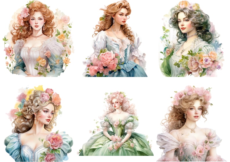 Rococo Princess Clipart Bundle: Spring Victorian Fashion (PNG ...