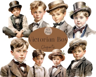 Watercolor Victorian Boy Clipart: Vintage Fashion PNG Pack