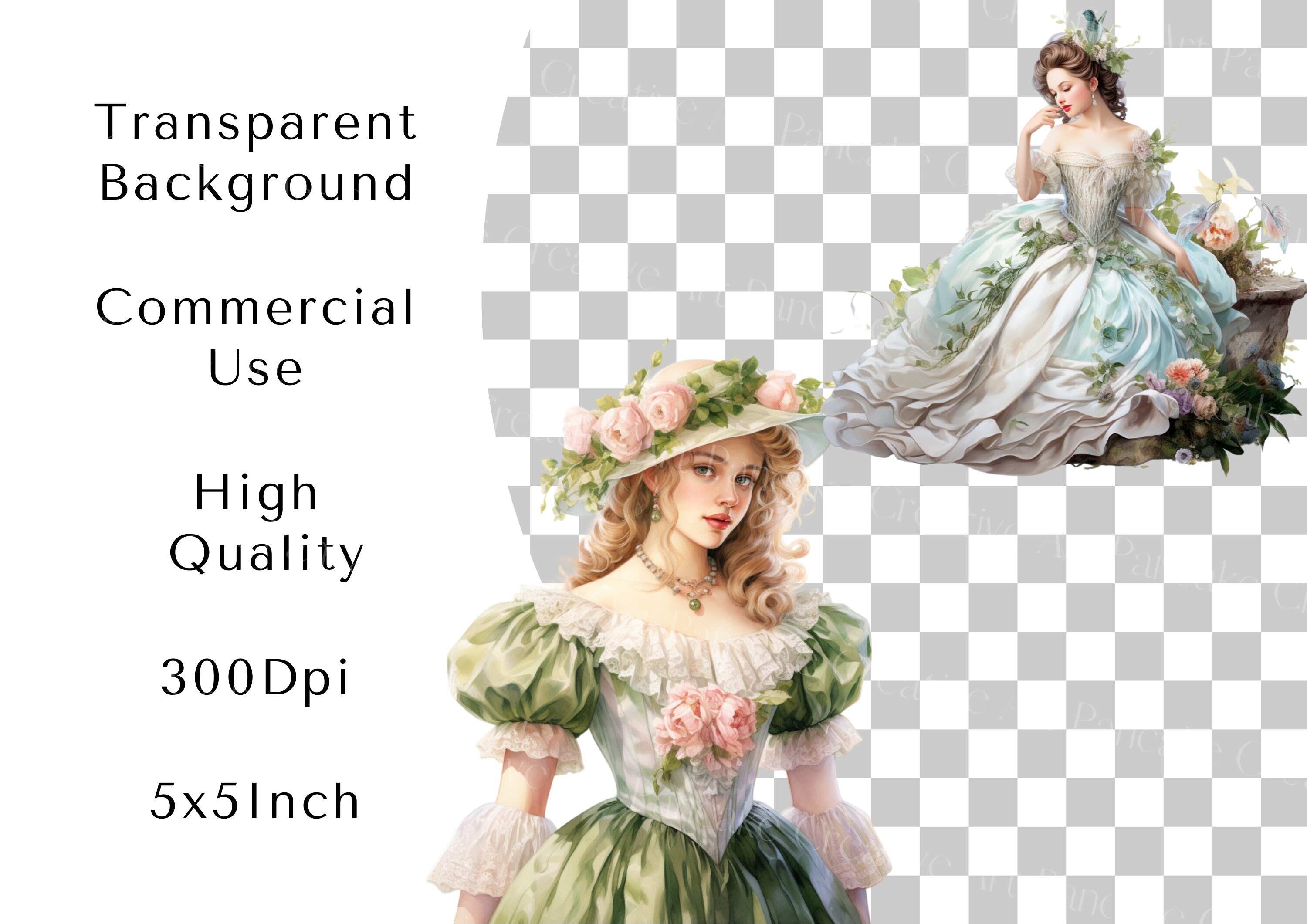 Rococo Princess Clipart Bundle: Spring Victorian Fashion (PNG ...