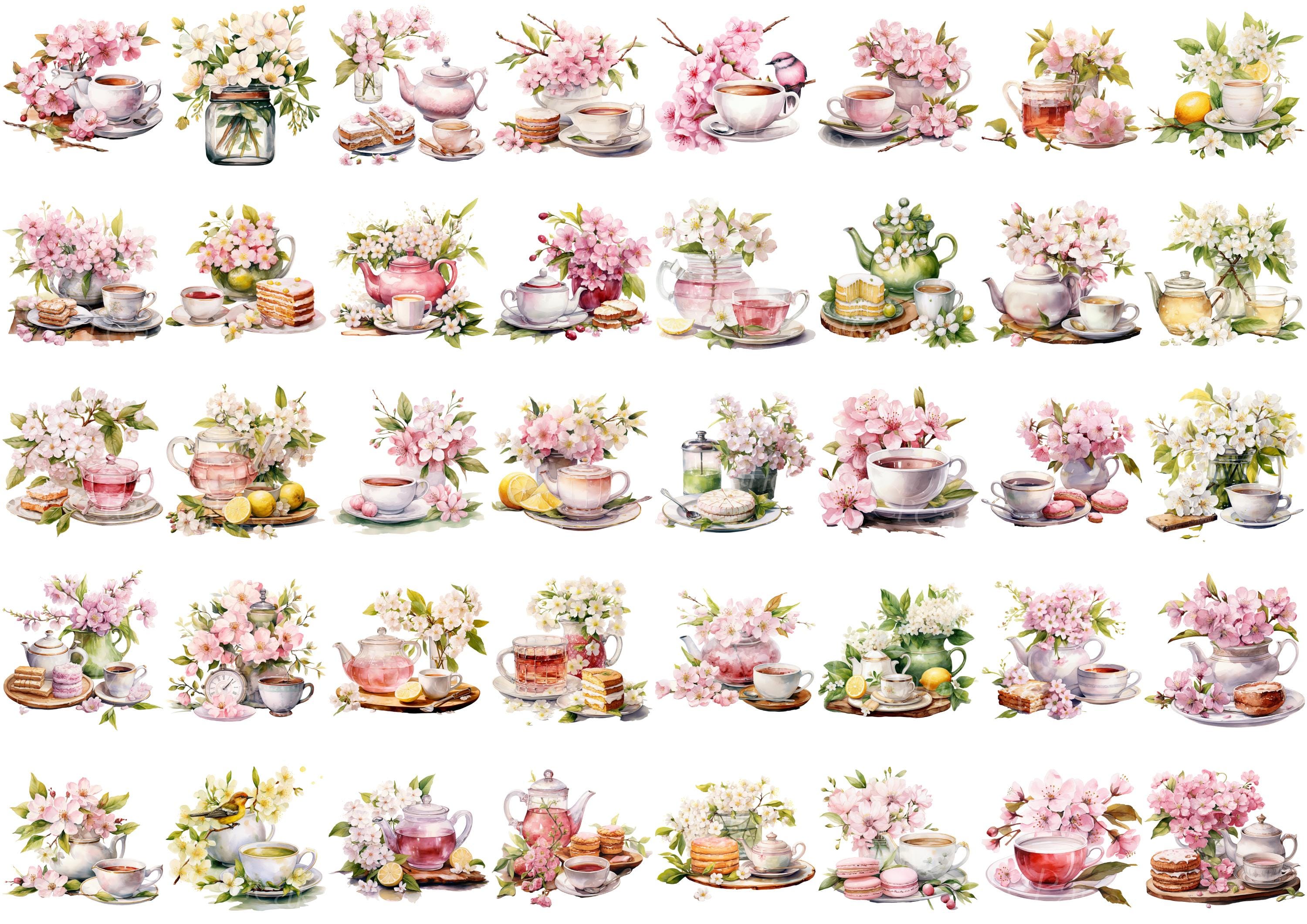 Watercolor Spring Tea Party Clipart: Floral Tea Graphics (PNG) - Etsy