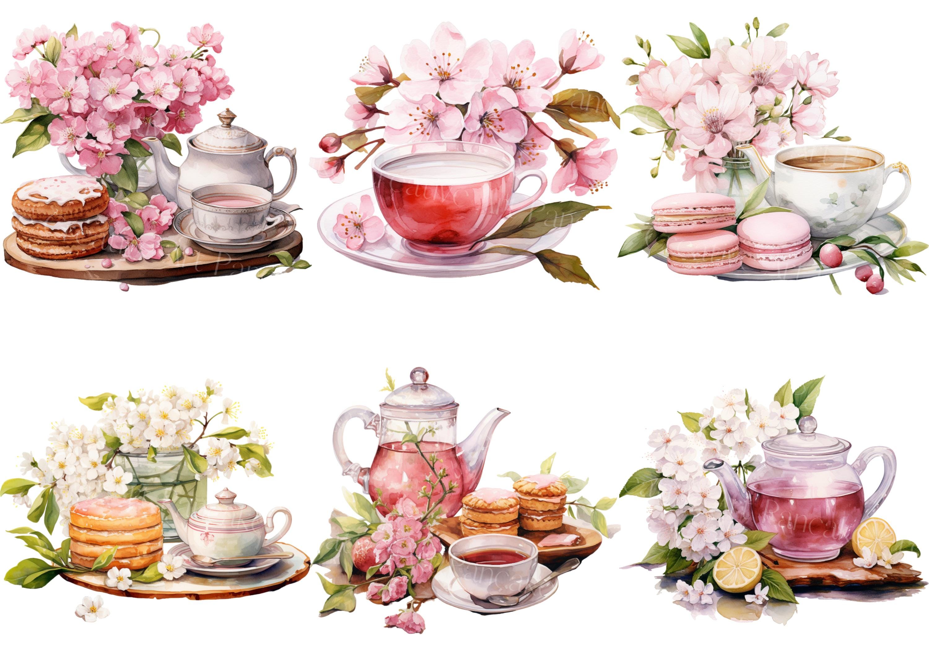 Watercolor Spring Tea Party Clipart: Floral Tea Graphics (PNG) - Etsy