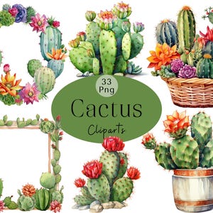 Bundle de cliparts aquarelle cactus cactus plantes désert graphiques verdure cactus Illustration succulente Png Bundle pour scrapbooking créations en papier