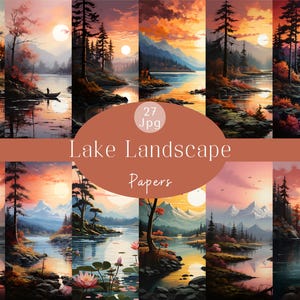 Printable Lake Landscape Digital Paper Pack Forest Lake Background Natural Landscape Scenes For Junk Journaling Paper Crafts Scrapbooking