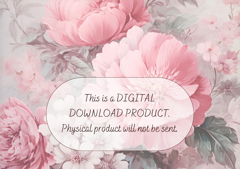 Peut inclure: Un graphique de produit t&eacute;l&eacute;chargeable num&eacute;rique sur un fond floral rose. Le texte indique : "Ceci est un PRODUIT T&Eacute;L&Eacute;CHARG&Eacute; NUM&Eacute;RIQUE. Le produit physique ne sera pas envoy&eacute;."