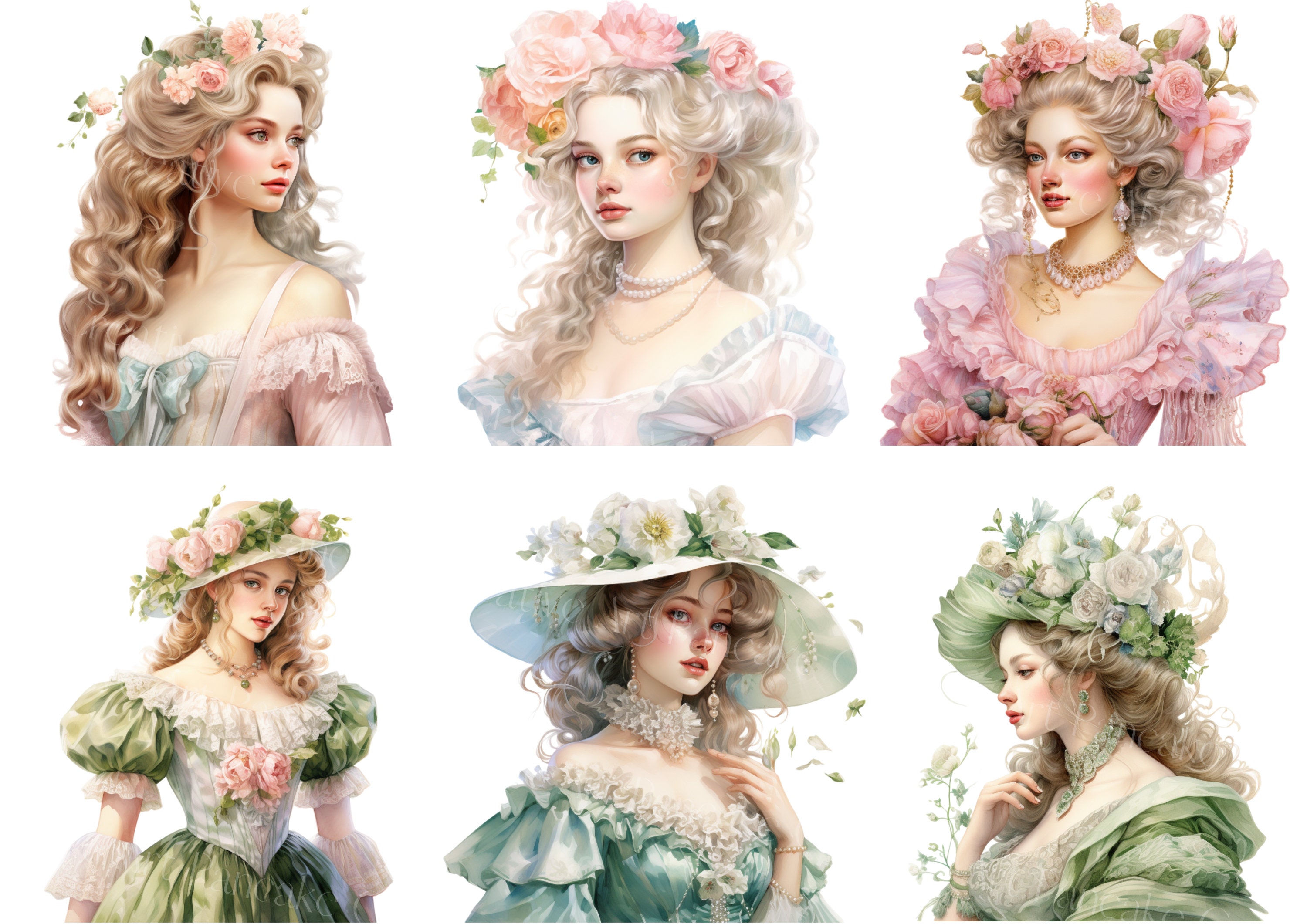 Rococo Princess Clipart Bundle: Spring Victorian Fashion (PNG ...
