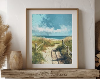 New England Beach Path Print – Summer Seascape Wall Art (Digital Download)