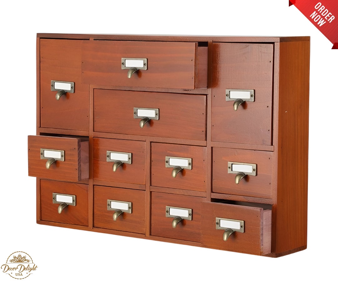 14 Wooden Card Catalog Labels Apothecary Tabletop