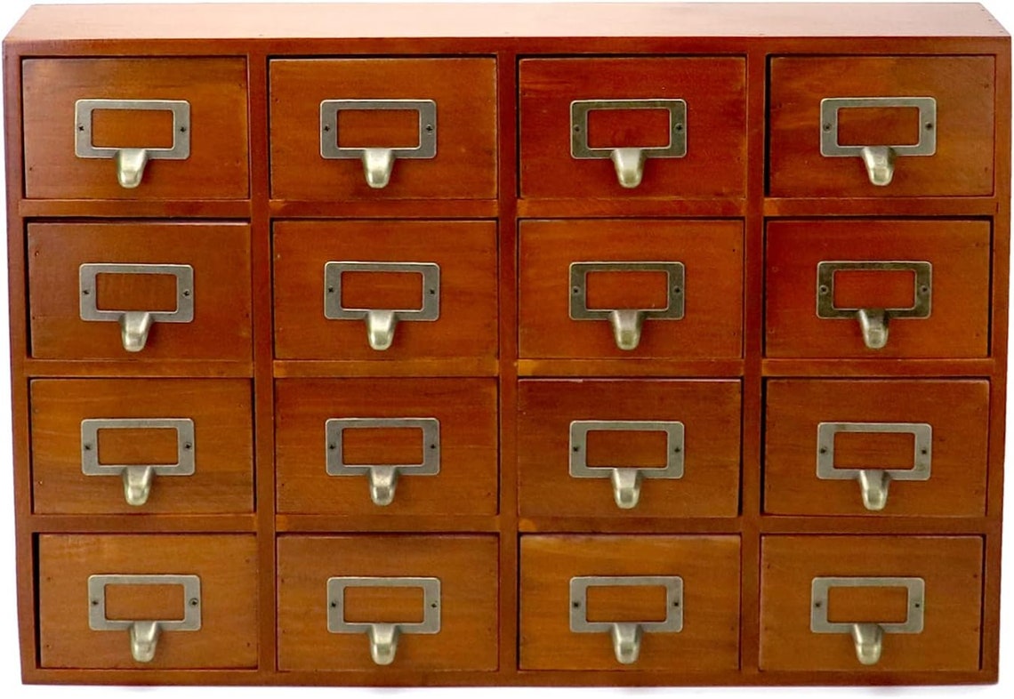 Wooden Card Catalog Labels Apothecary Tabletop