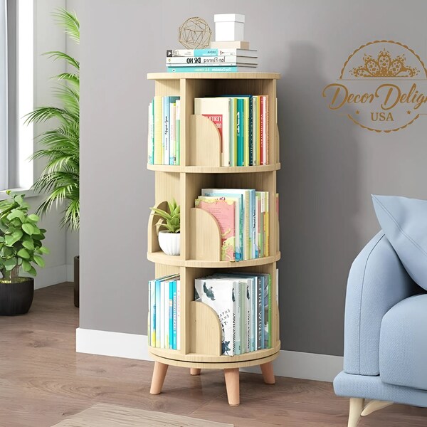 Stackable Bookshelf, Storage Bookcase, 360 Display Book Shelves, Easy Assembly for Bedroom Study Room Wooden Rotating Bookshelf with 4 Legs