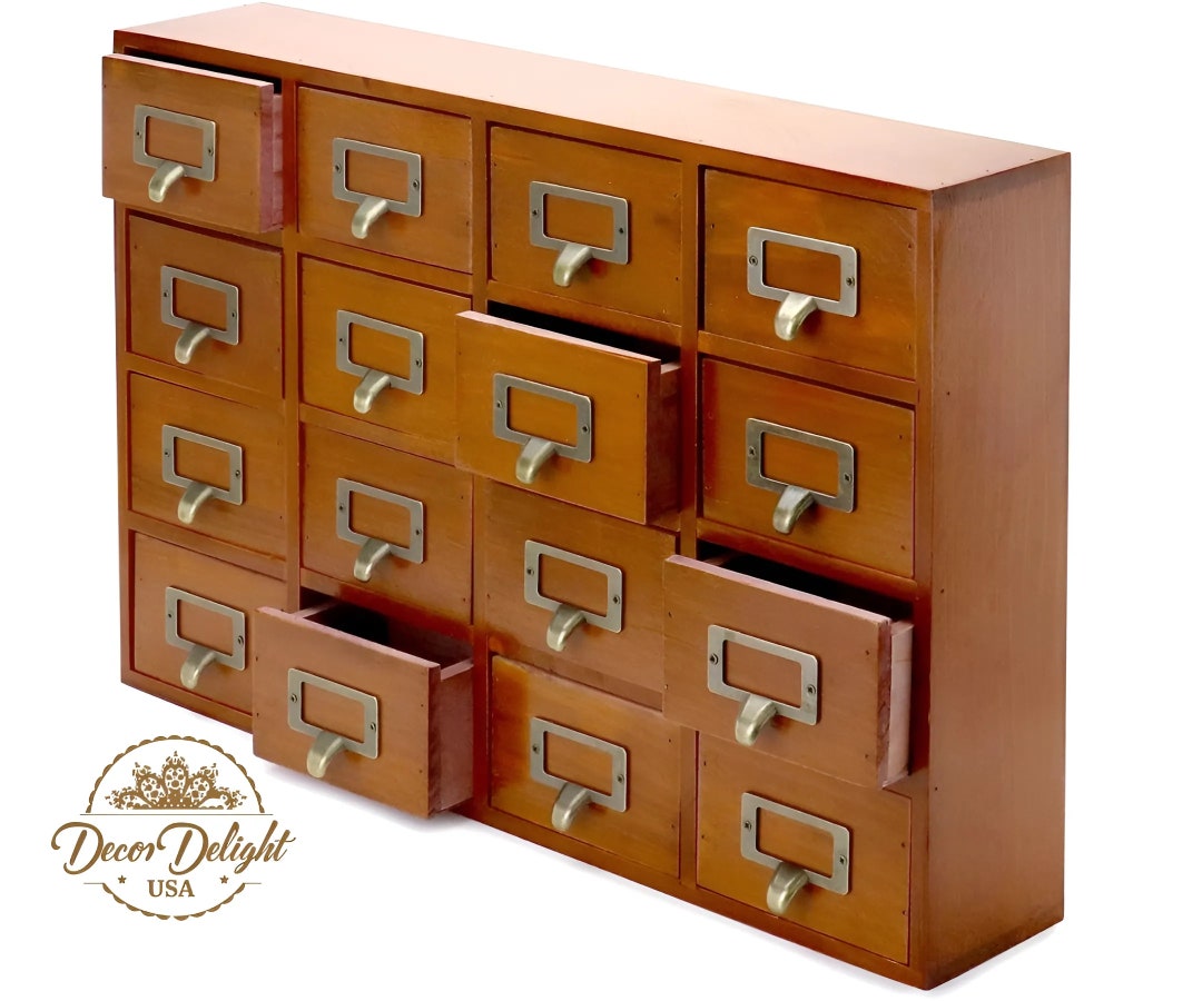 Wooden Card Catalog Labels Apothecary Tabletop