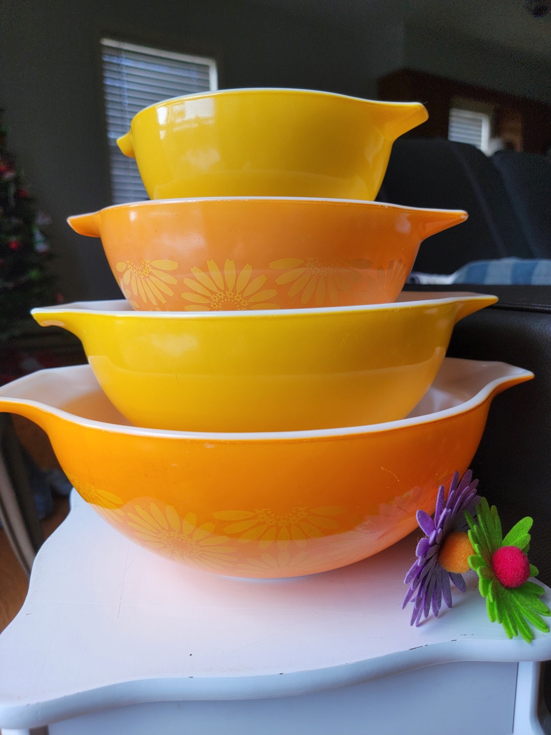 Pyrex Sunflower Daisy Cinderella Nesting Bowls 4 Etsy