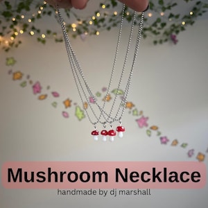 Mushroom Necklace | Mushroom Pedant Ball Necklace | Cute Mushroom Jewelry | Ball Chain Necklace | Glass Mushroom Pendant Necklace