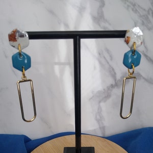 Blue and Tri-Metal Earrings