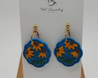 Handmade Blue Polymer Clay Wildflower Earrings - Floral Jewelry