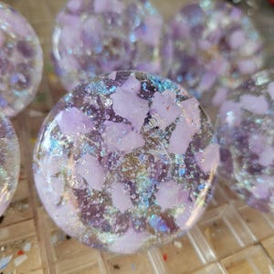 Purple Dichroic, dresser knobs, set of 6, fused glass art