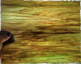 Dark Brown, Green Wispy, Opal, 59, Wissmach, Stained glass sheet
