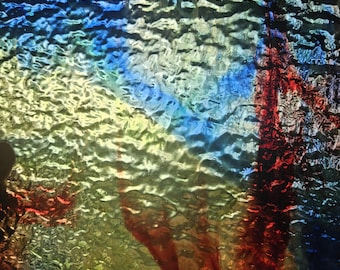 Amber, blue, red, white, green, granite, 56-91, Youghiogheny, stained glass sheet