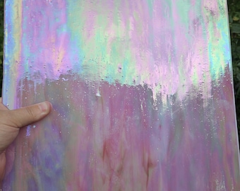 Pink Opal, Iridescent, Stained glass sheet