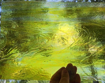 Yellow Streaky, Iridescent, Transparent, Wissmach, 2LL, stained glass sheet