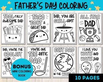 Father&#39;s Day Coloring, Coloring Gift for Dad, Preschool Father&#39;s Day Craft, Father&#39;s Day Activity, DIY Gift for Dad, Father&#39;s Day Puns