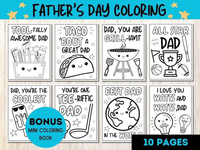 Father's Day Coloring, Coloring Gift for Dad, Preschool Father's Day Craft, Father's Day Activity, DIY Gift for Dad, Father's Day Puns image 1