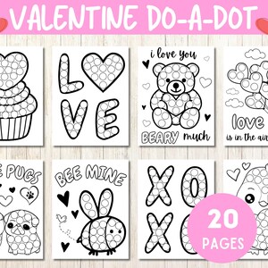 Pages de marqueur à pois, activité motrice fine pour tout-petits, Saint-Valentin Montessori, jeu de cartes, activité préscolaire de la Saint-Valentin, coloriage de la Saint-Valentin