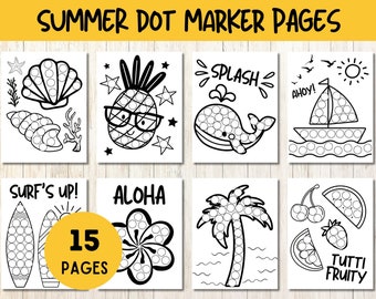 Summer Dot Marker Pages, Do a Dot Coloring Activity, Toddler Summer Coloring, Preschool Summer Printable, Toddler Fine Motor Activity