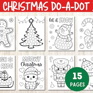 Peut inclure: Un ensemble de 15 pages d'activités imprimables de type « point à point » sur le thème de Noël, en noir et blanc. Les pages présentent des images d'un bonhomme en pain d'épices, d'un sapin de Noël, d'un bonhomme de neige, d'une canne en sucre, d'un traîneau, d'un chat, d'un casse-noisette et d'un pingouin.