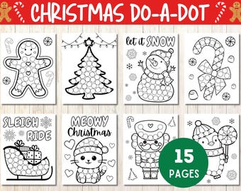 Kerstdotmarkeringspagina's, fijne motoriek peuter, montessorikerstactiviteit, doe-een-dot, activiteit voorschoolse vakantie, stippen schilderen