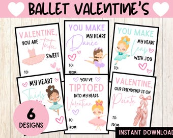 Ballet Themed Valentines, Printable Dance Valentine, Dance Teacher Valentine Gift, Ballerina Valentine Card, Classroom Valentine Exchange