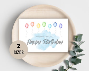 Birthday Wishes Card, Printable Happy Birthday Card, Watercolor Balloons, Balloon Birthday Card, DIY Birthday Greeting Card