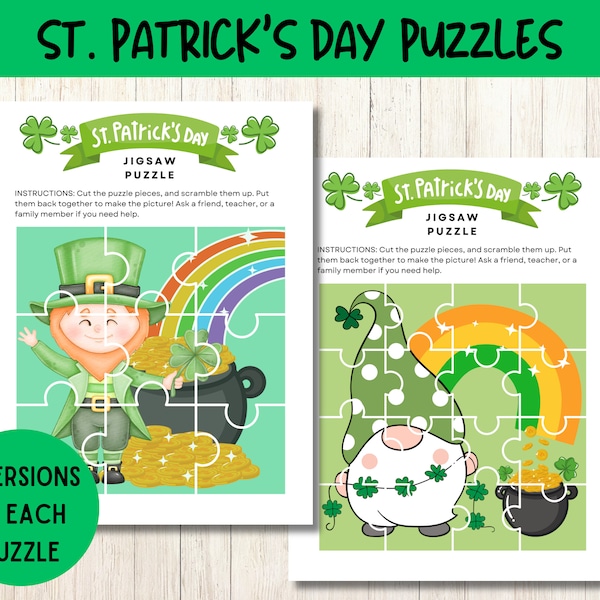 St. Patrick's Day Puzzles, Kid's Printable Jigsaw Puzzle , St. Patrick's Day Kids Activity, St. Patrick's Day Games