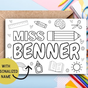 Benutzerdefinierter Name Lehrer Geschenk, personalisierte Lehrer Notiz, Lehrer Wertschätzung Färbung Karte, Färbung Lehrer Geschenk, Back to School Lehrer Notiz